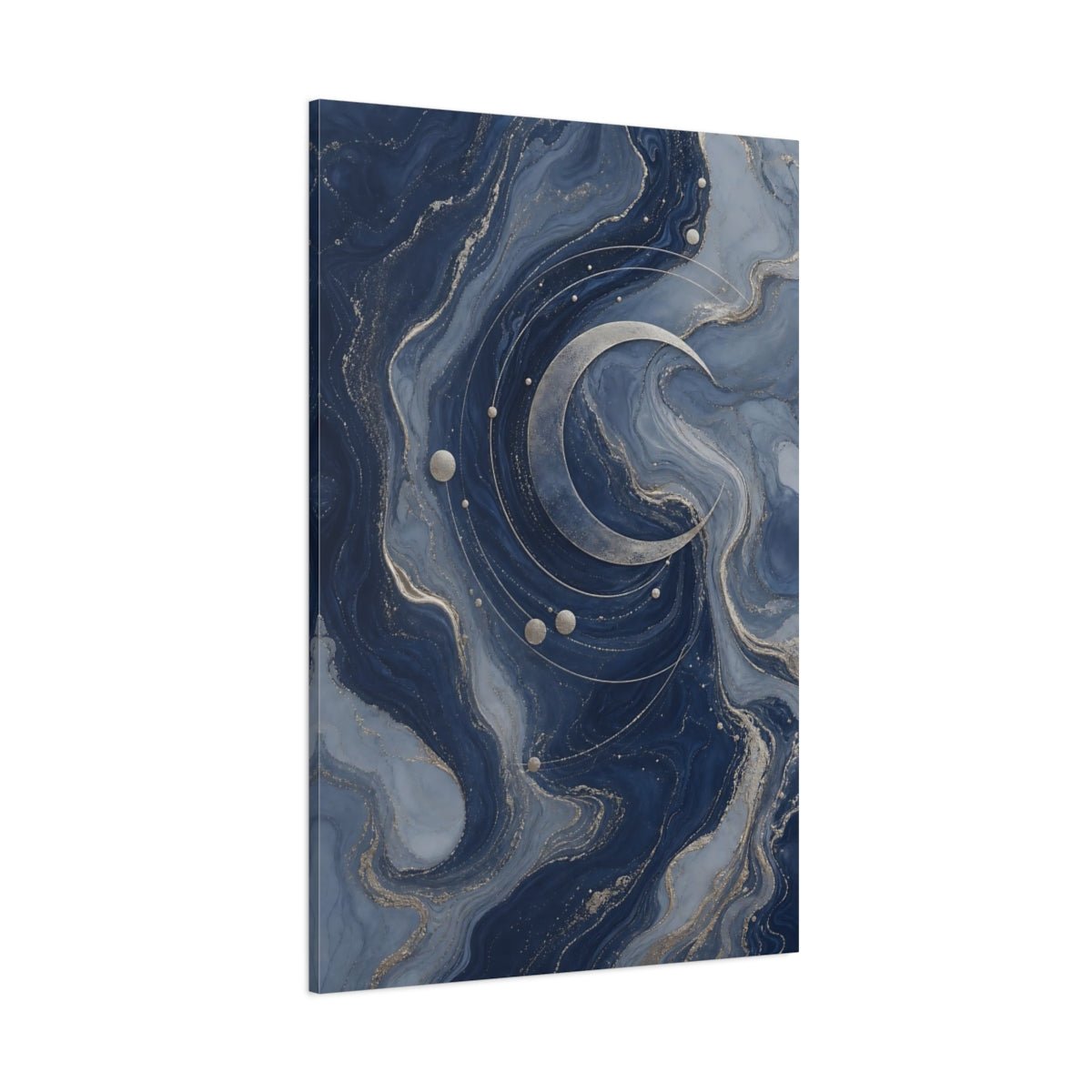 Abstract Crescent Moon Blue And Gold Canvas Wall Art Print – Living Room, Above Fireplace - YesArtYes