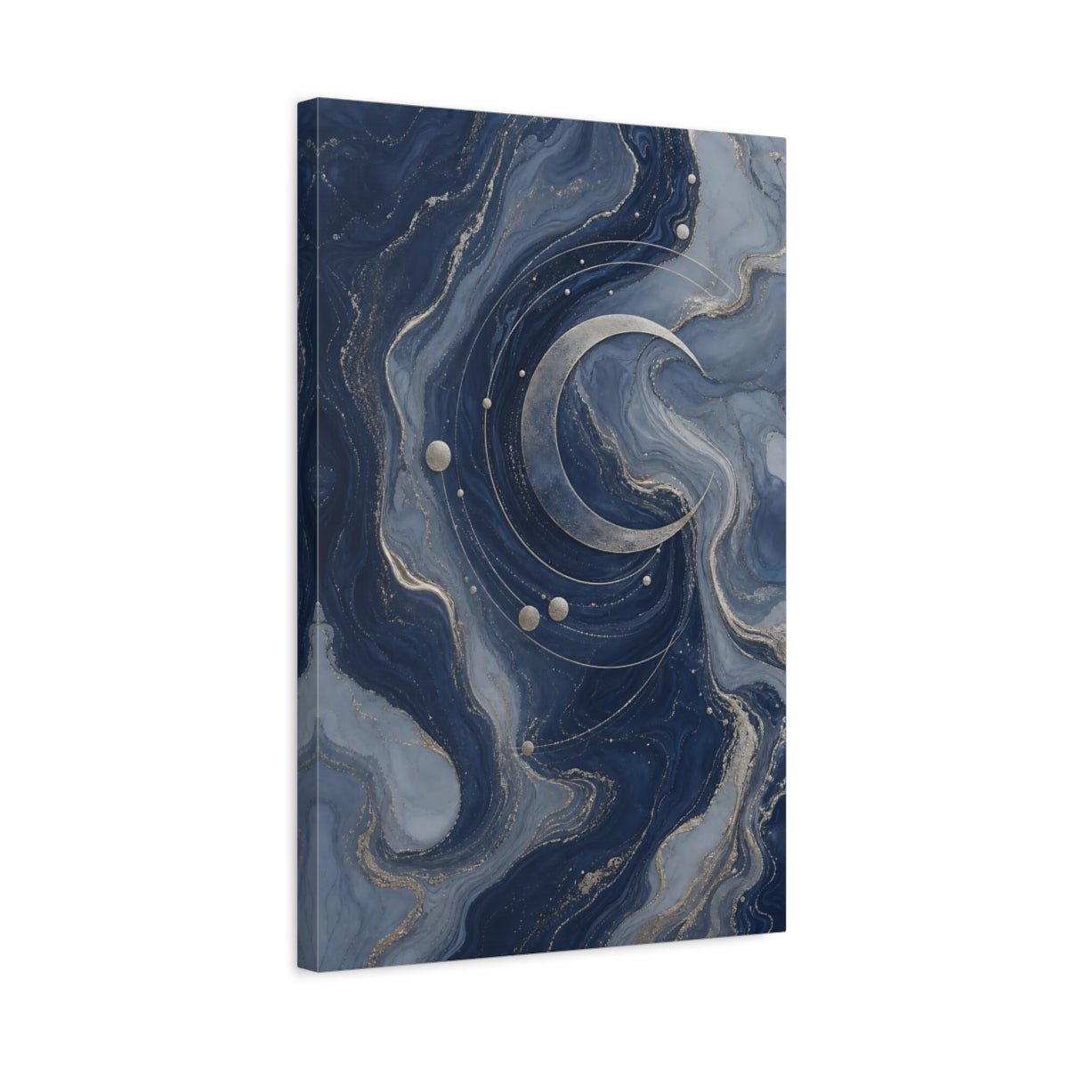 Abstract Crescent Moon Blue And Gold Canvas Wall Art Print – Living Room, Above Fireplace - YesArtYes