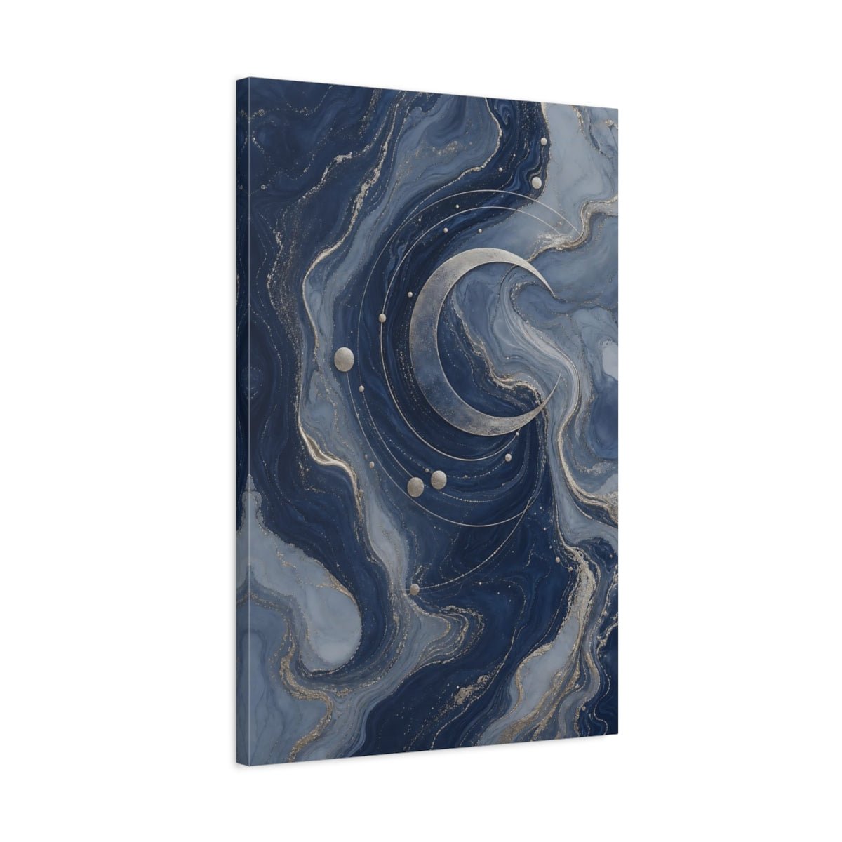 Abstract Crescent Moon Blue And Gold Canvas Wall Art Print – Living Room, Above Fireplace - YesArtYes