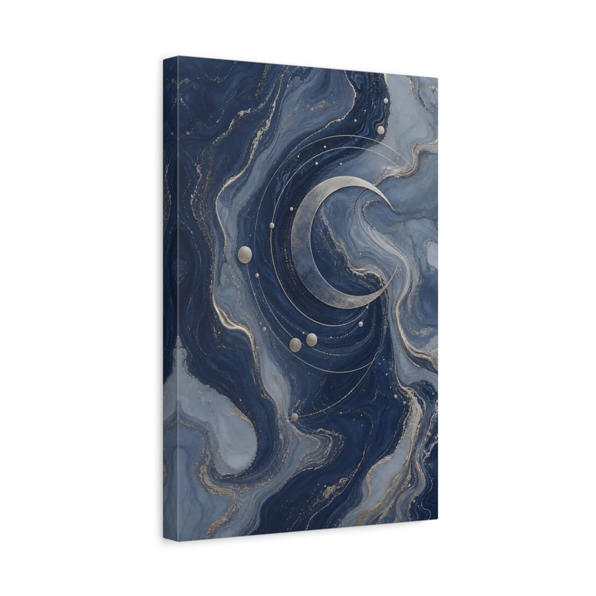 Abstract Crescent Moon Blue And Gold Canvas Wall Art Print – Living Room, Above Fireplace - YesArtYes