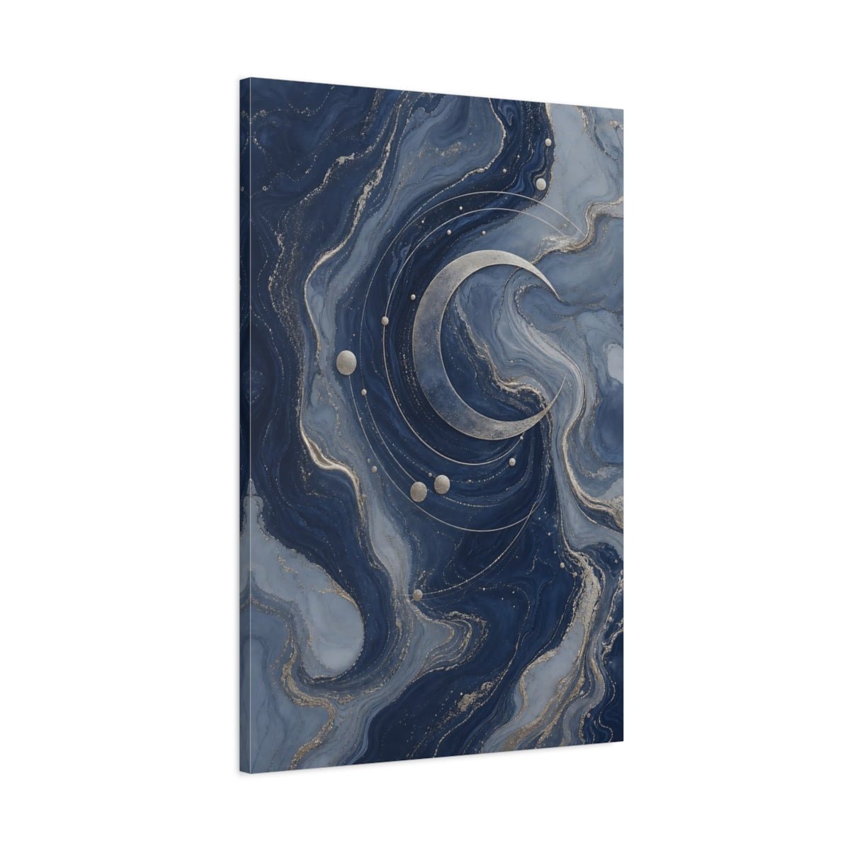 Abstract Crescent Moon Blue And Gold Canvas Wall Art Print – Living Room, Above Fireplace - YesArtYes