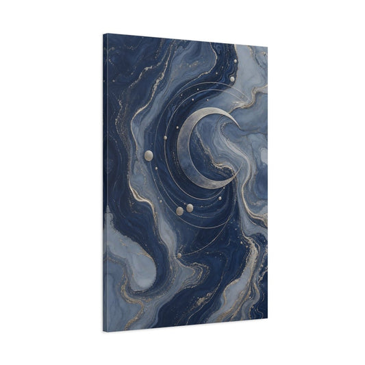 Abstract Crescent Moon Blue And Gold Canvas Wall Art Print – Living Room, Above Fireplace - YesArtYes