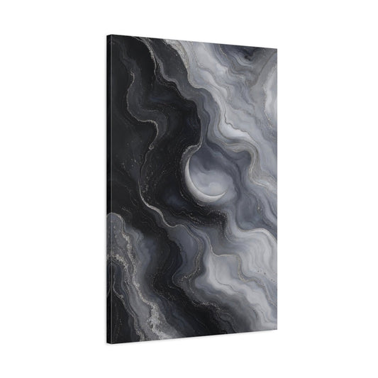 Abstract Crescent Moon Dark Gray Silver Canvas Print – Living Room, Large Wall, Monochrome - YesArtYes