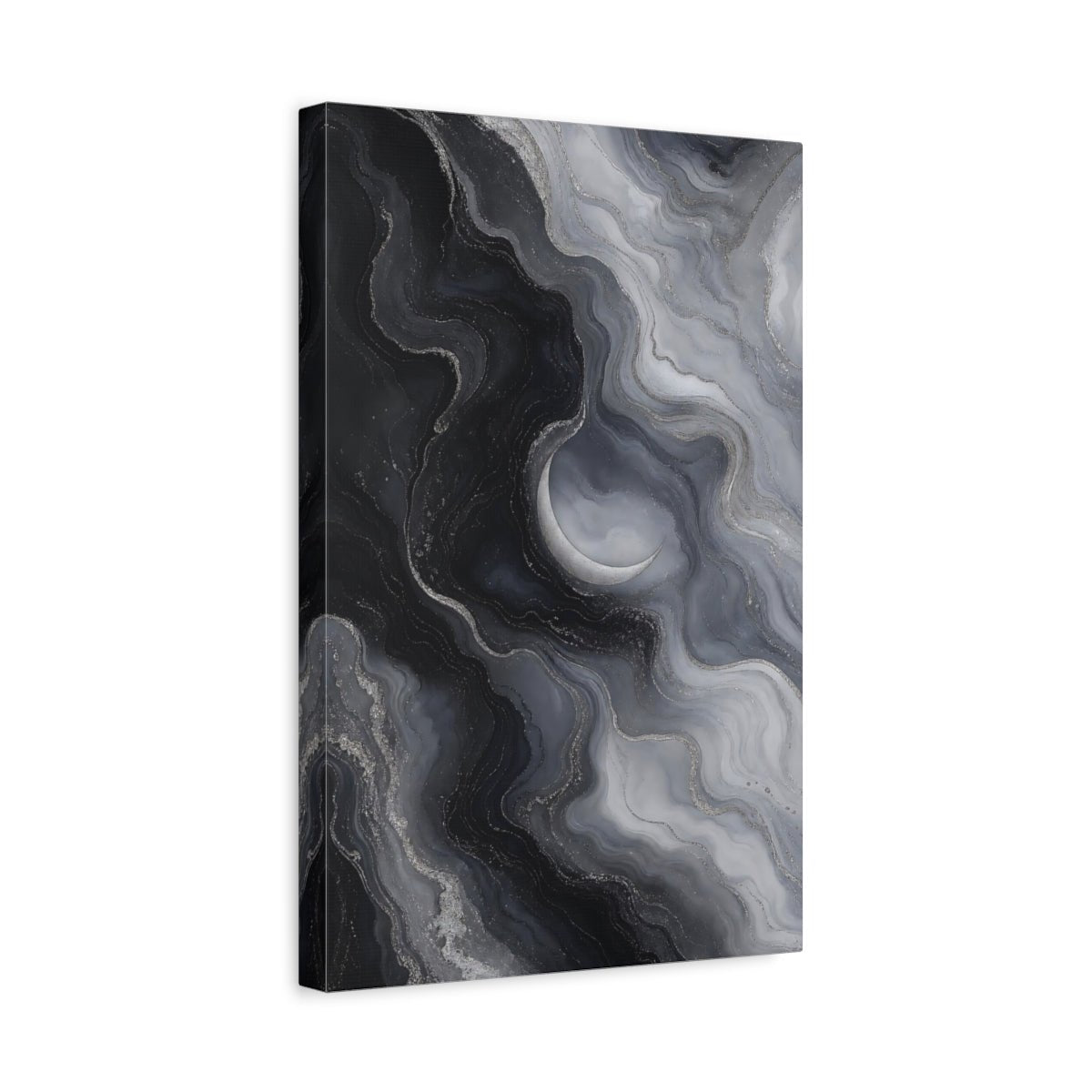 Abstract Crescent Moon Dark Gray Silver Canvas Print – Living Room, Large Wall, Monochrome - YesArtYes