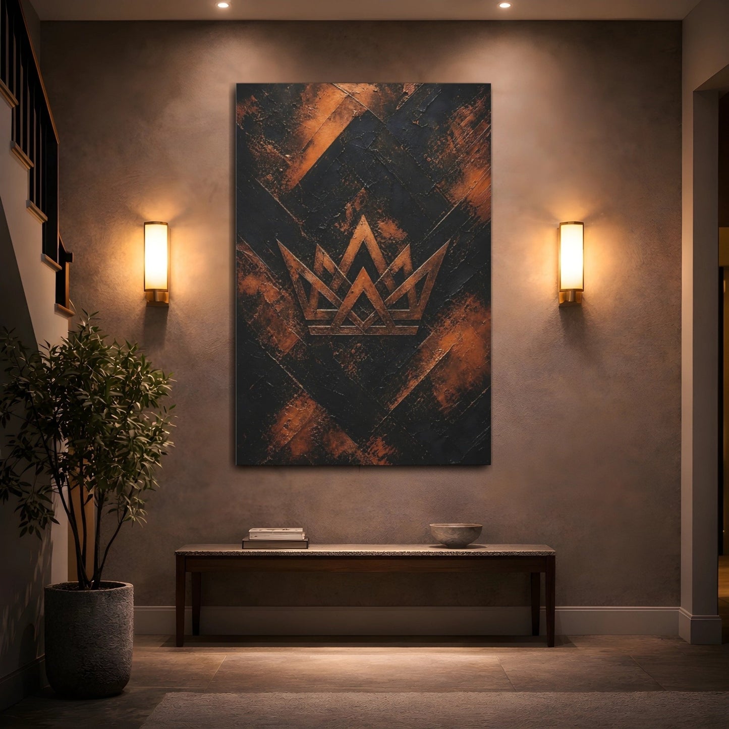 Abstract Crown Black And Copper Canvas Print – Living Room, Above Sofa - YesArtYes