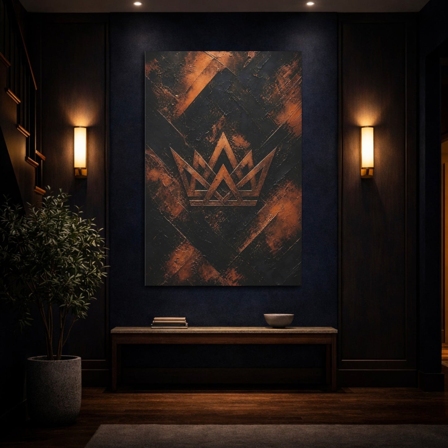 Abstract Crown Black And Copper Canvas Print – Living Room, Above Sofa - YesArtYes