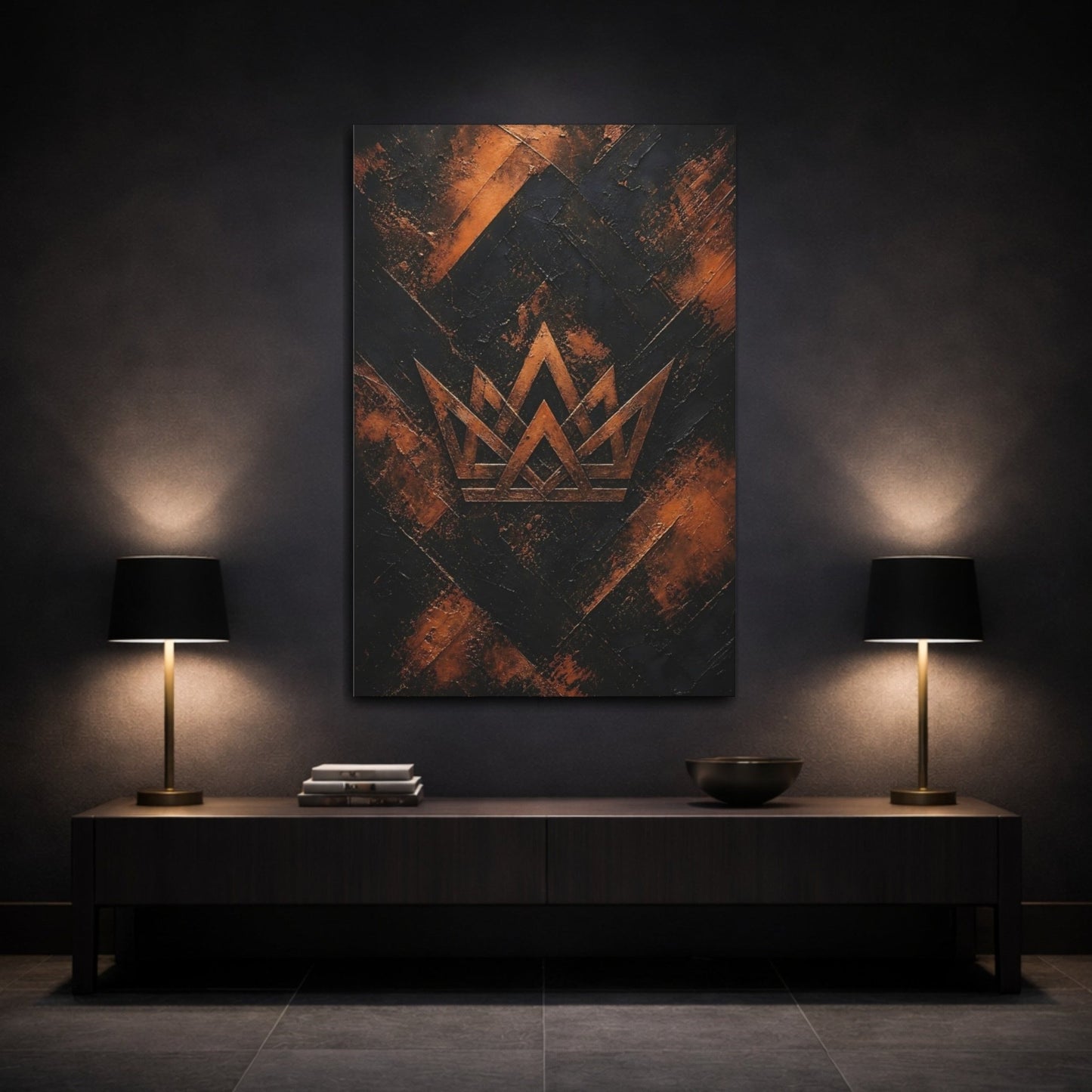 Abstract Crown Black And Copper Canvas Print – Living Room, Above Sofa - YesArtYes