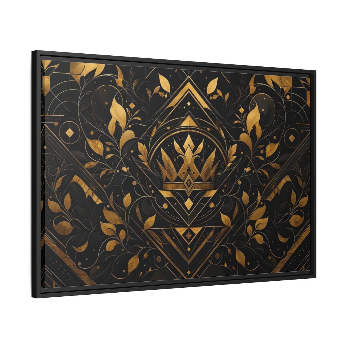 Abstract Crown Gold And Black Framed Canvas Print – Art Deco Living Room, Above Fireplace - YesArtYes