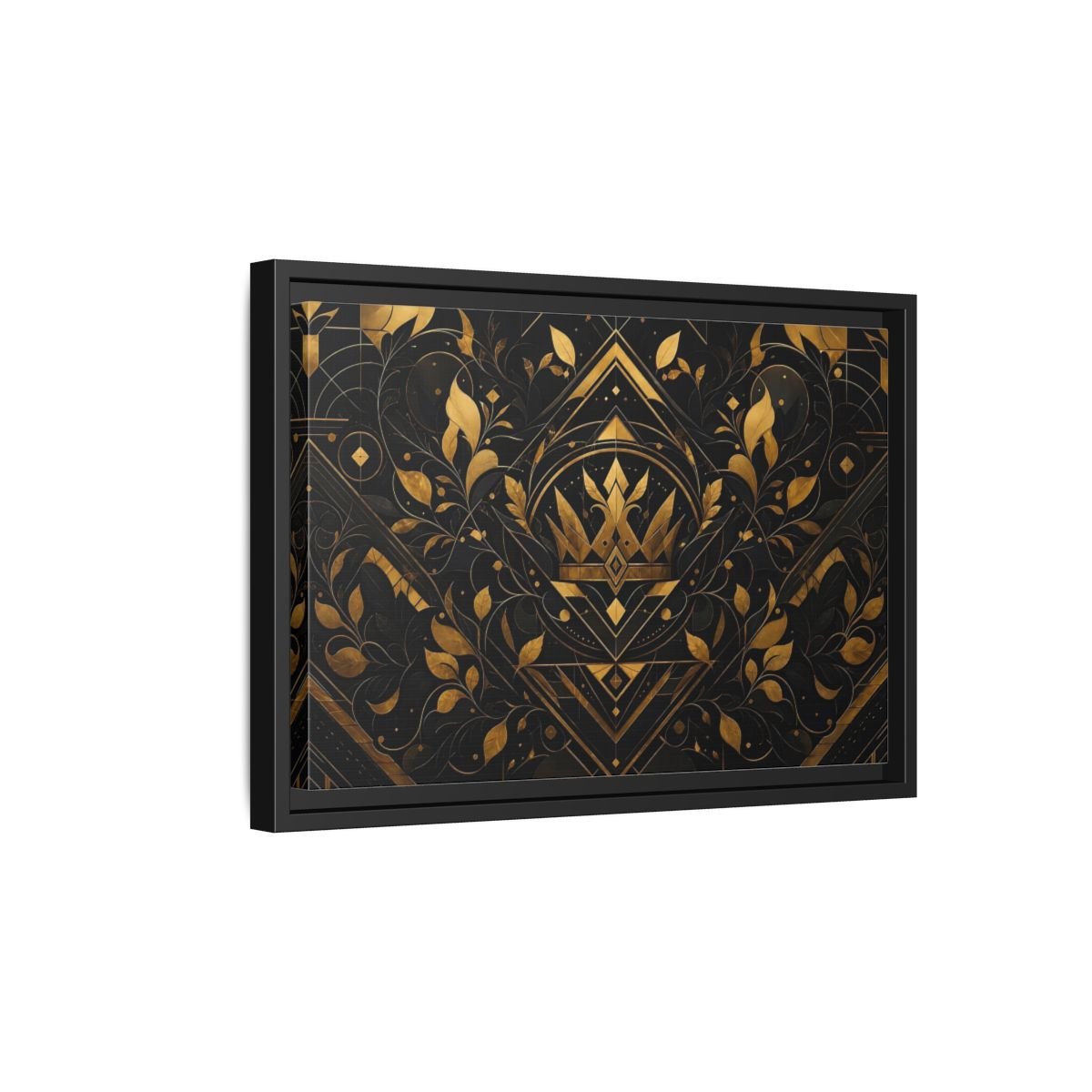 Abstract Crown Gold And Black Framed Canvas Print – Art Deco Living Room, Above Fireplace - YesArtYes