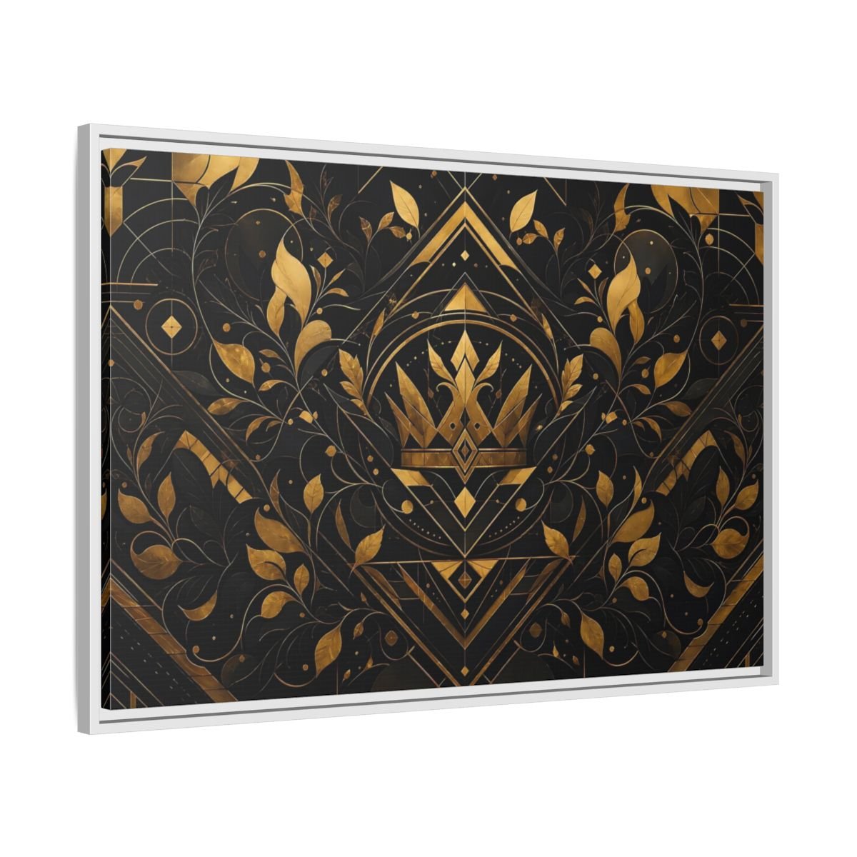 Abstract Crown Gold And Black Framed Canvas Print – Art Deco Living Room, Above Fireplace - YesArtYes