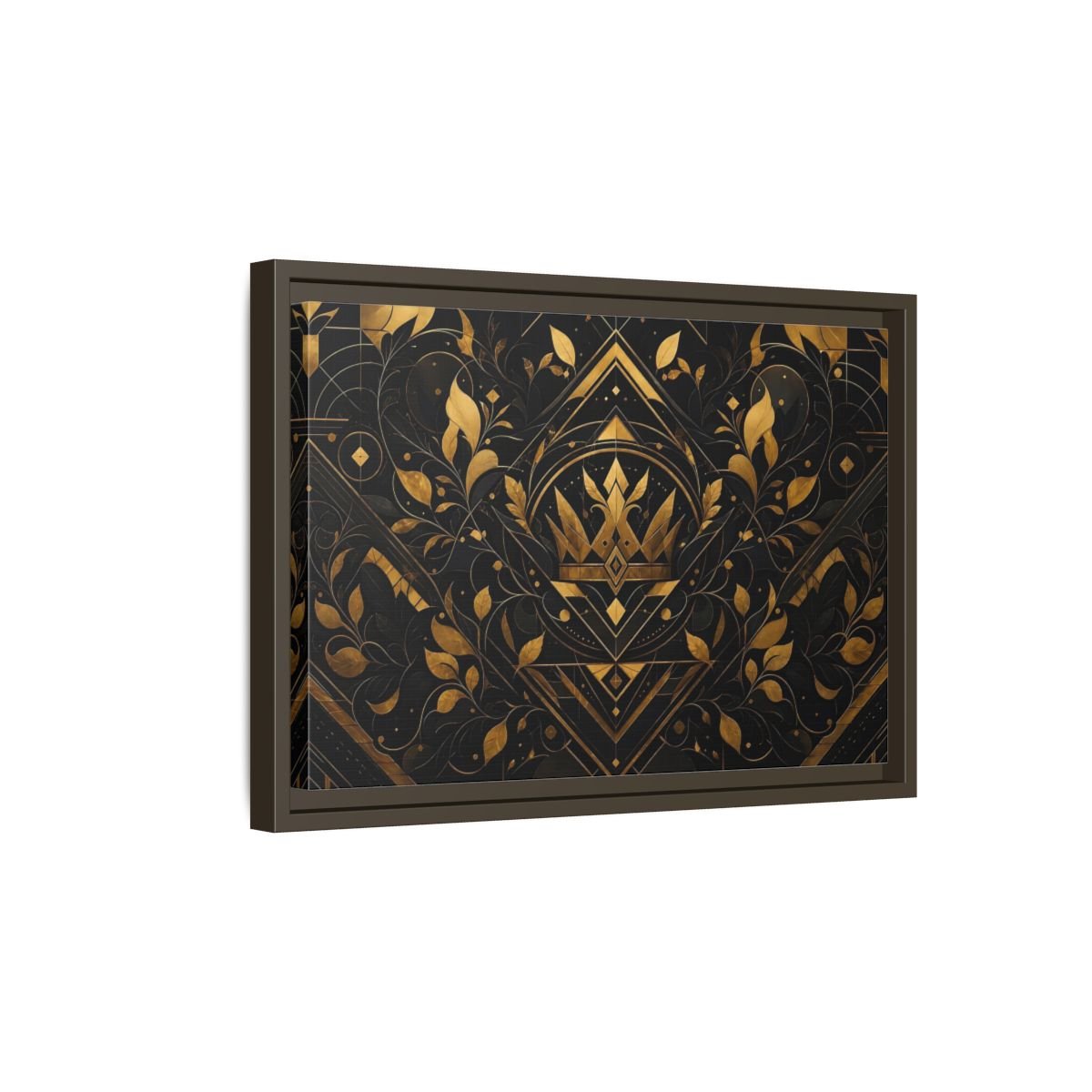 Abstract Crown Gold And Black Framed Canvas Print – Art Deco Living Room, Above Fireplace - YesArtYes