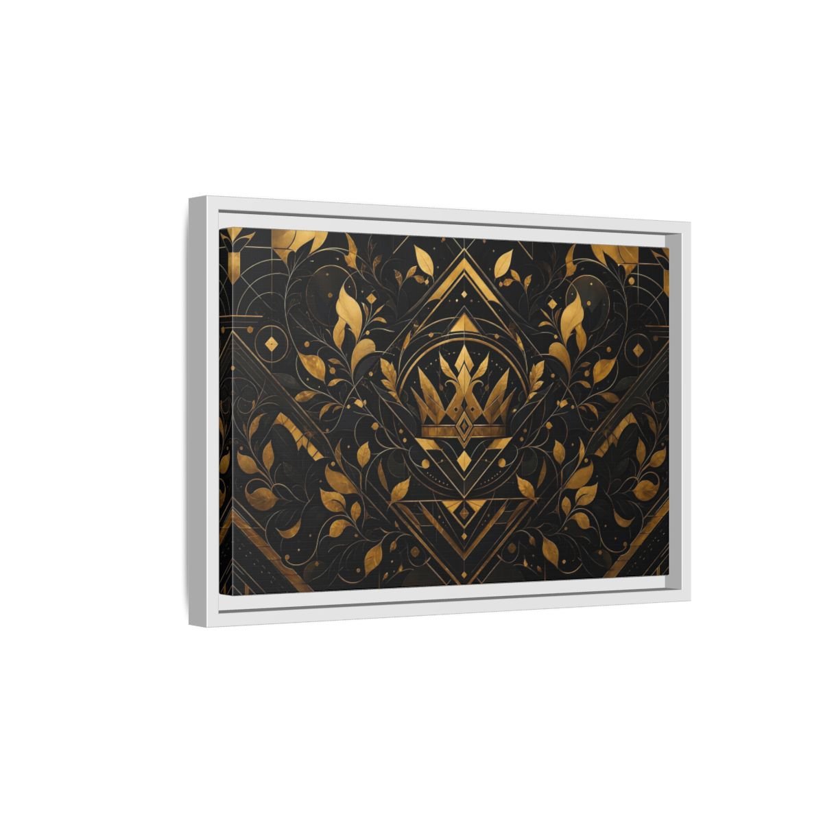 Abstract Crown Gold And Black Framed Canvas Print – Art Deco Living Room, Above Fireplace - YesArtYes