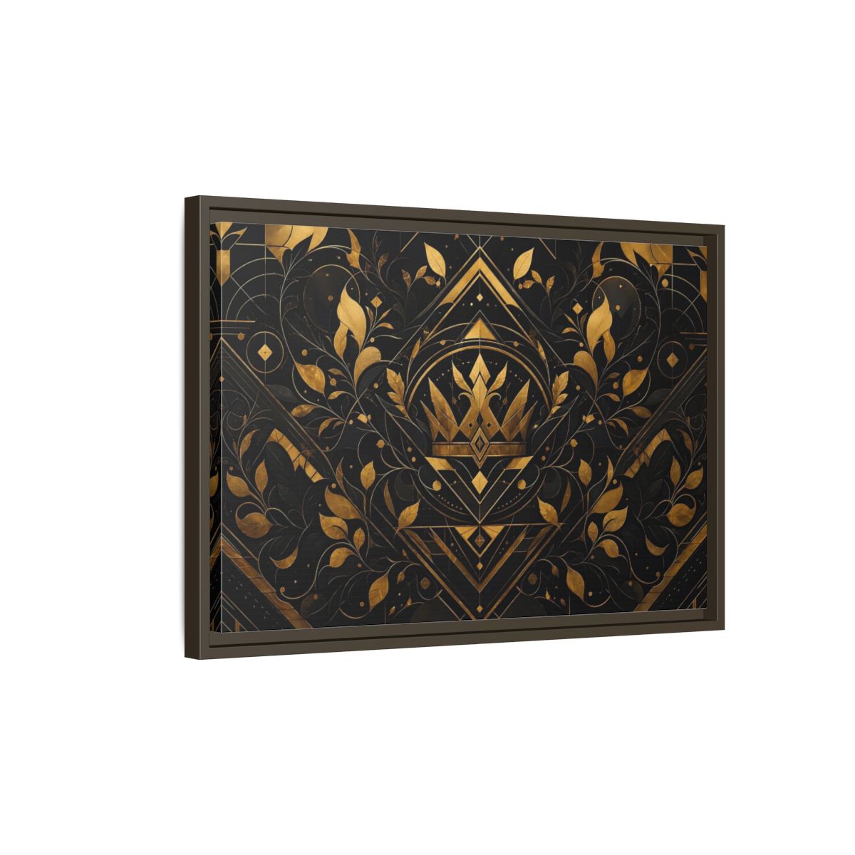 Side Mockup 2. Abstract Crown Gold And Black shown as framed canvas print