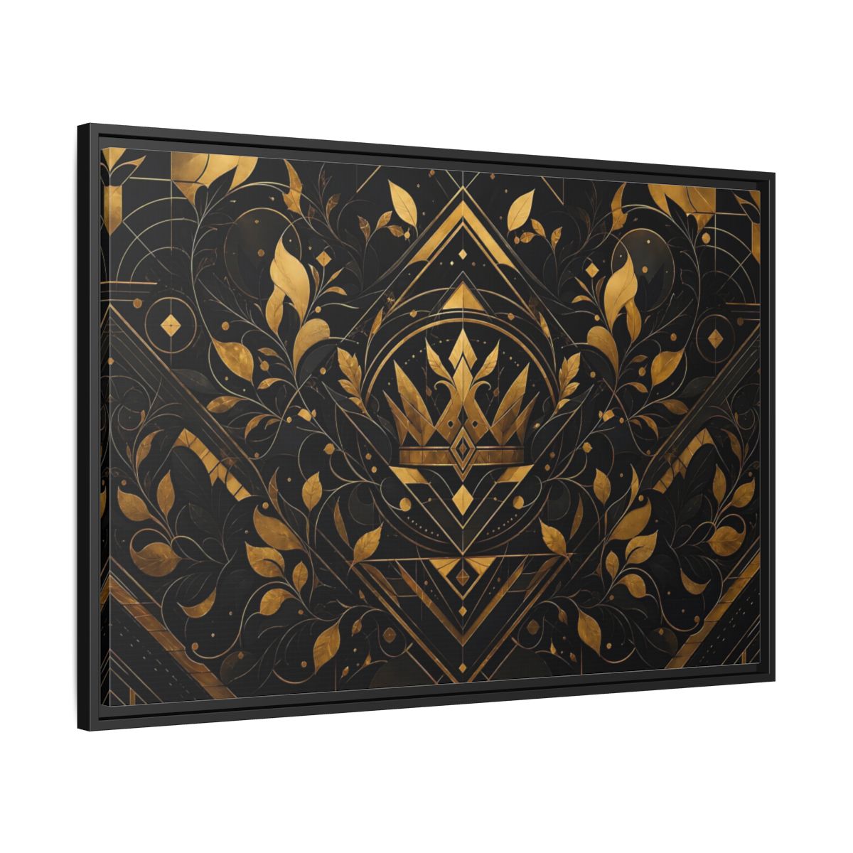 Side Mockup 13. Abstract Crown Gold And Black shown as framed canvas print