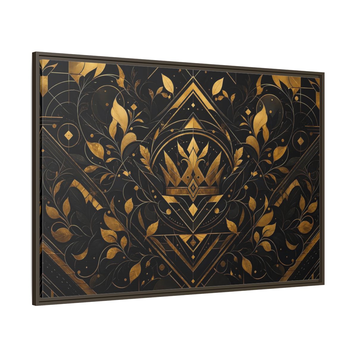 Side Mockup 8. Abstract Crown Gold And Black shown as framed canvas print