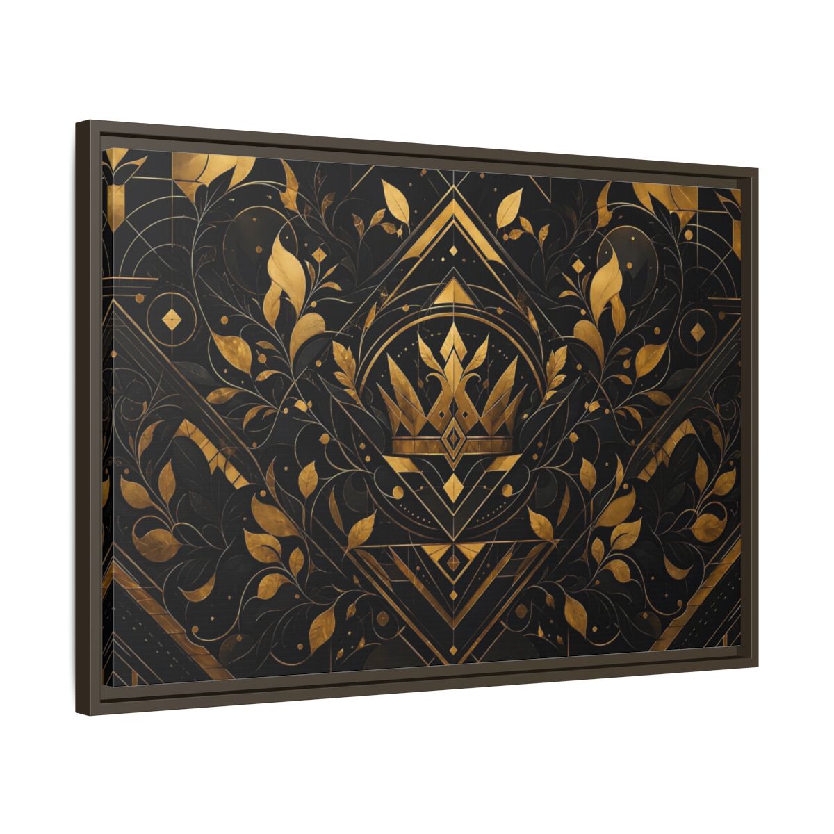 Side Mockup 11. Abstract Crown Gold And Black shown as framed canvas print