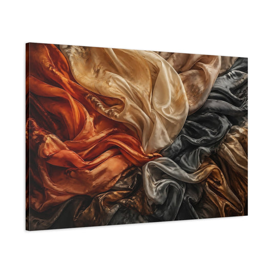 Main Mockup. Abstract Crumpled Fabric Warm And Cool Fabric shown as stretched canvas wall art