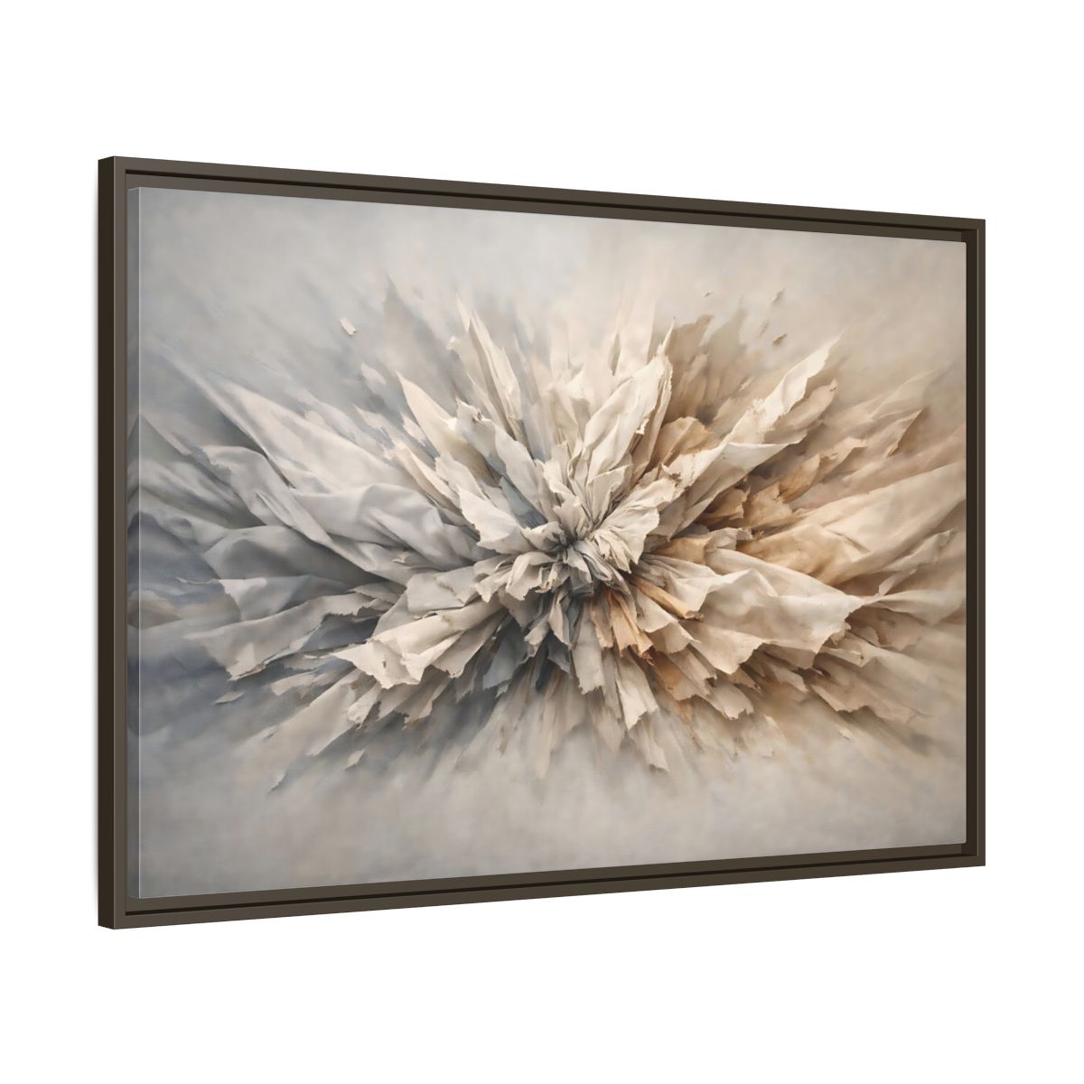 Side Mockup 9. Abstract Crumpled Texture Neutral Abstract shown as stretched canvas wall art