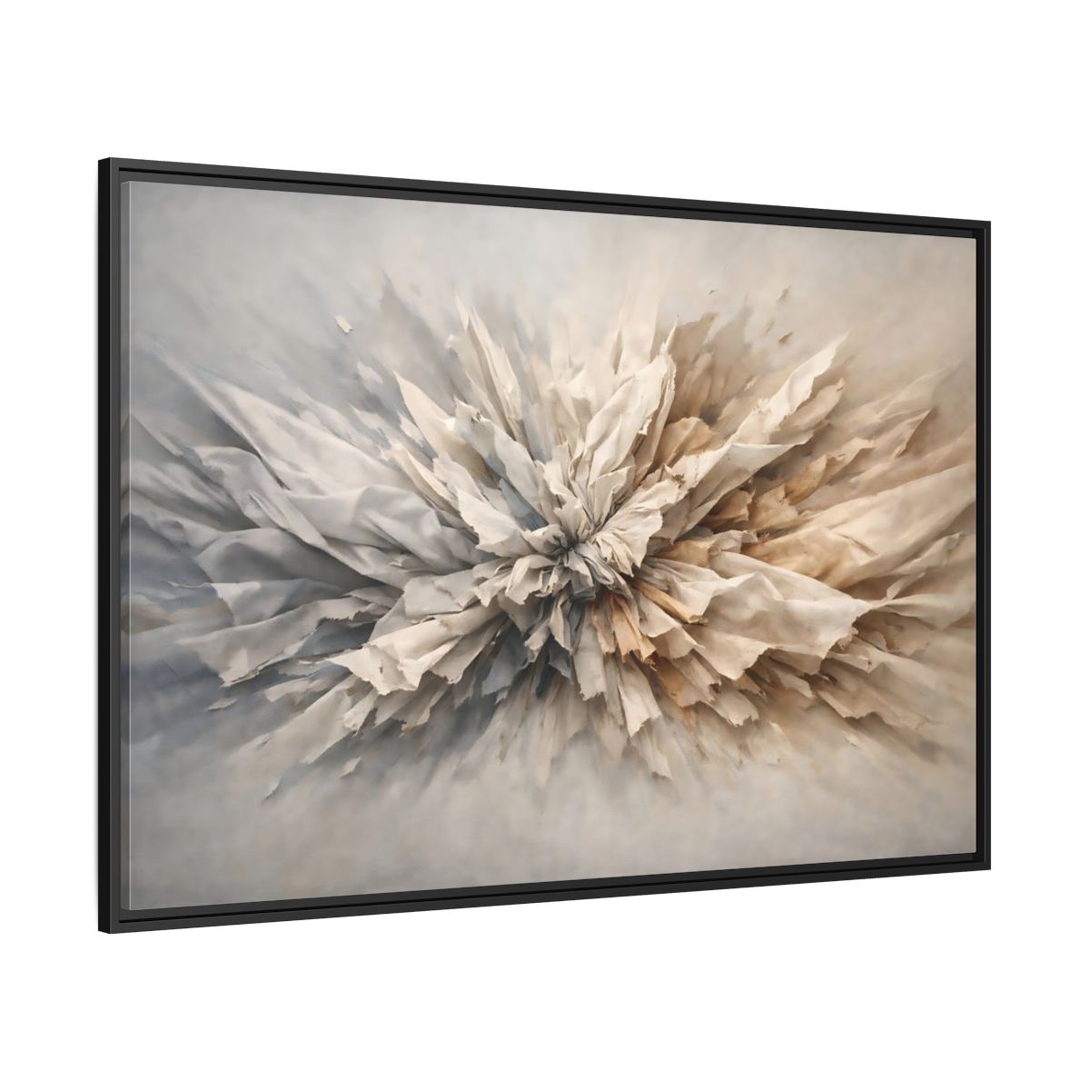 Side Mockup 12. Abstract Crumpled Texture Neutral Abstract shown as stretched canvas wall art
