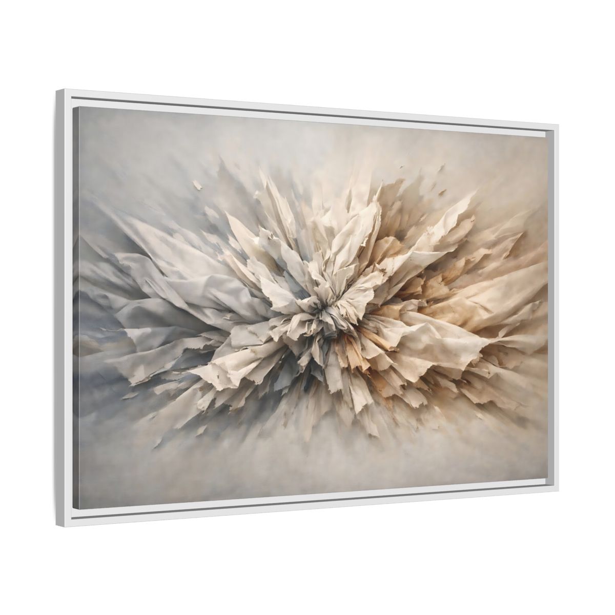 Side Mockup 8. Abstract Crumpled Texture Neutral Abstract shown as stretched canvas wall art