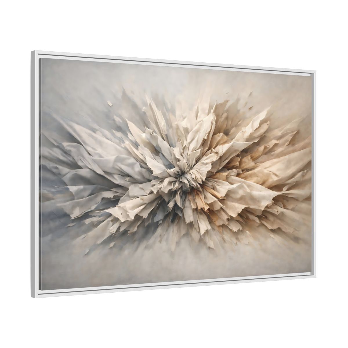 Side Mockup 7. Abstract Crumpled Texture Neutral Abstract shown as stretched canvas wall art
