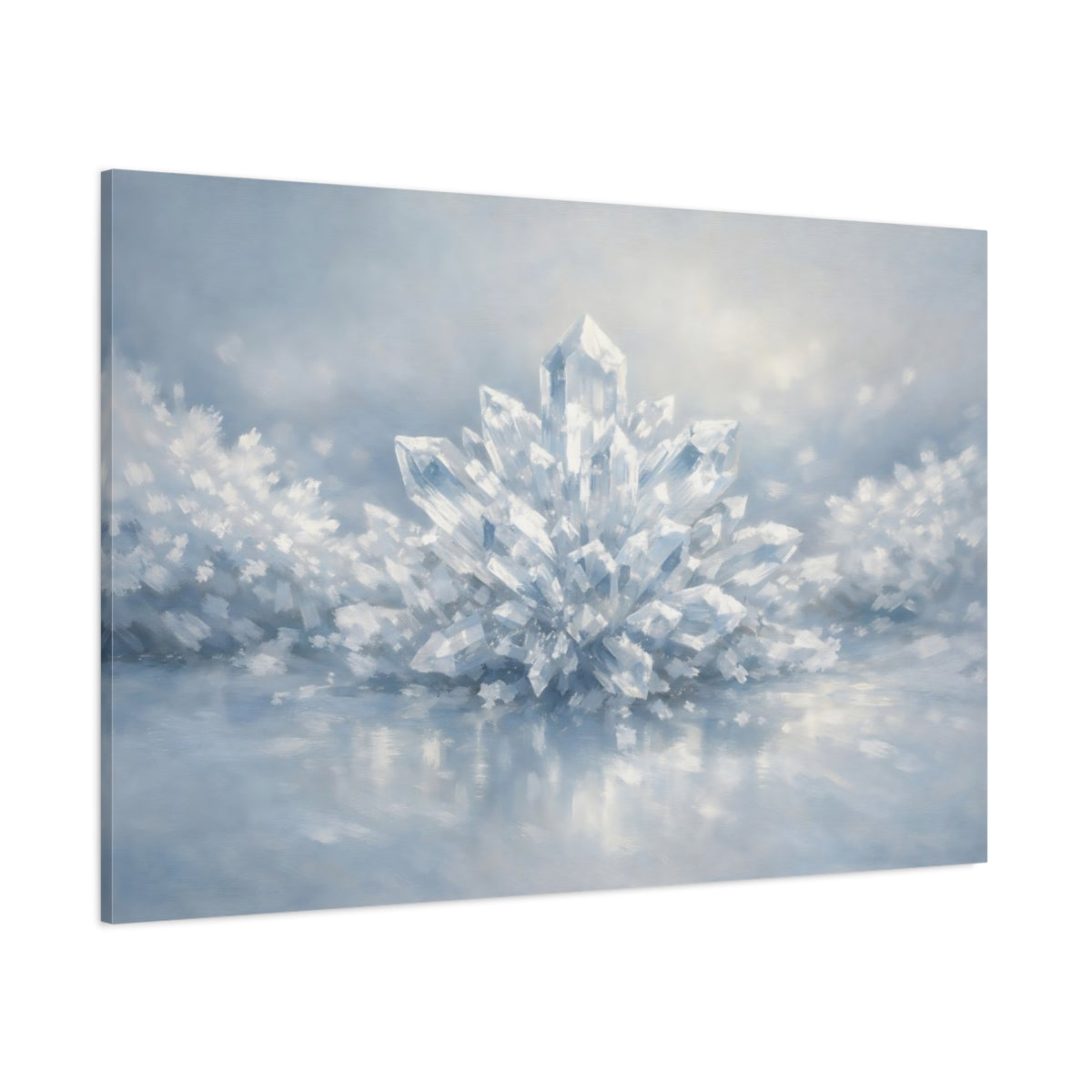 Main Mockup. Abstract Crystal Cluster Blue And White shown as stretched canvas wall art