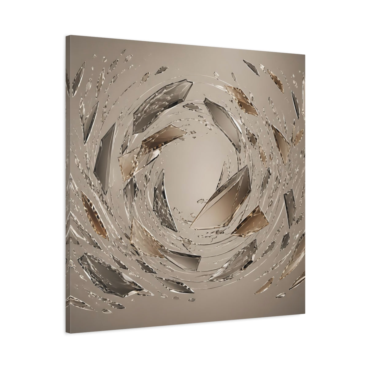 Main Mockup. Abstract Crystal Shards Brown Gray Abstract shown as stretched canvas wall art