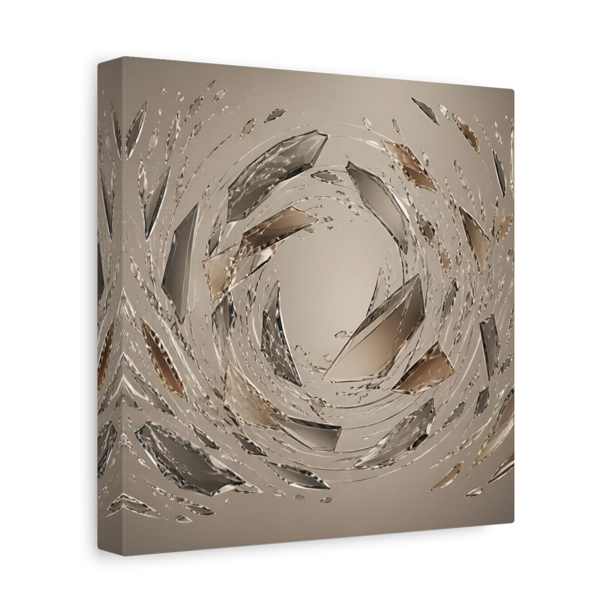 Side Mockup 9. Abstract Crystal Shards Brown Gray Abstract shown as stretched canvas wall art