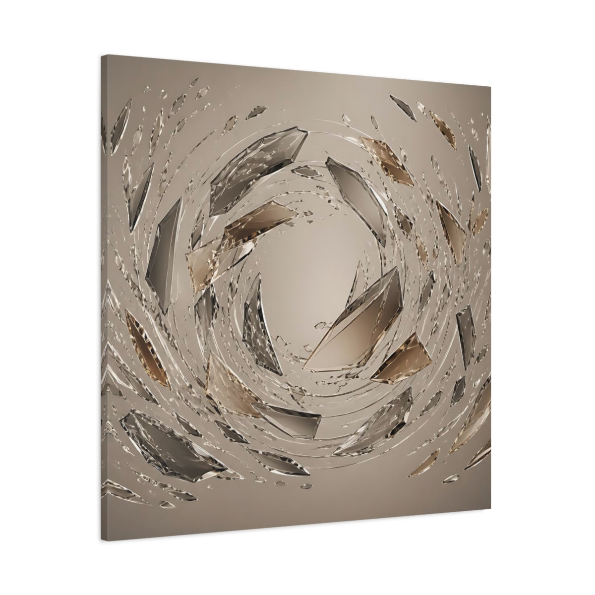 Side Mockup 1. Abstract Crystal Shards Brown Gray Abstract shown as stretched canvas wall art