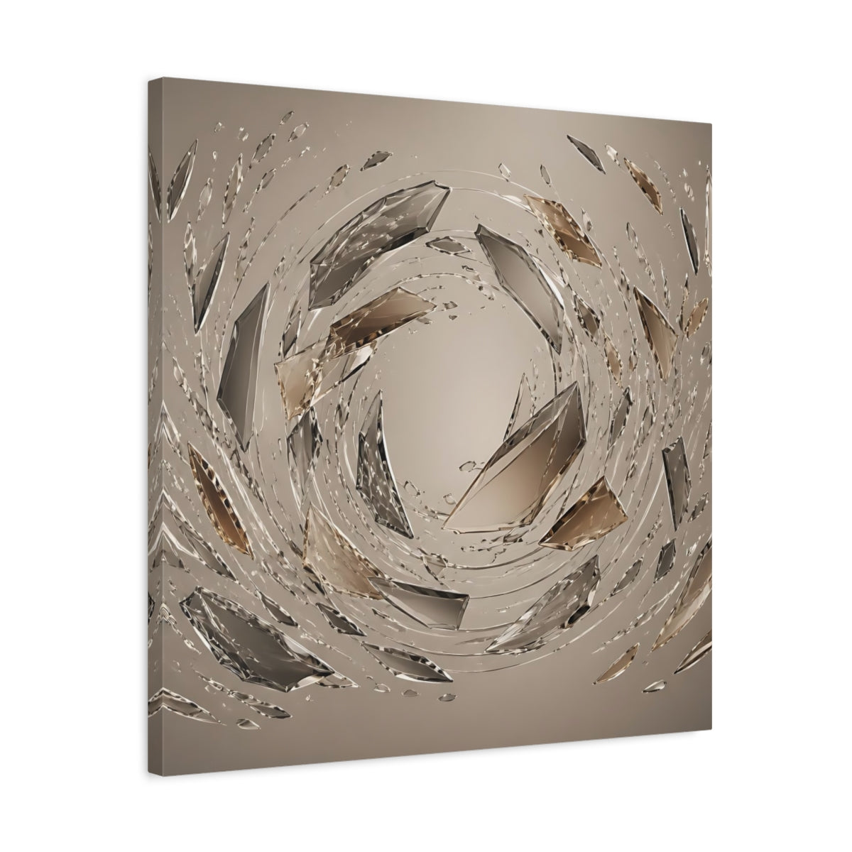 Side Mockup 4. Abstract Crystal Shards Brown Gray Abstract shown as stretched canvas wall art