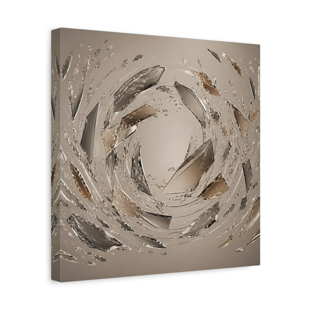 Side Mockup 7. Abstract Crystal Shards Brown Gray Abstract shown as stretched canvas wall art