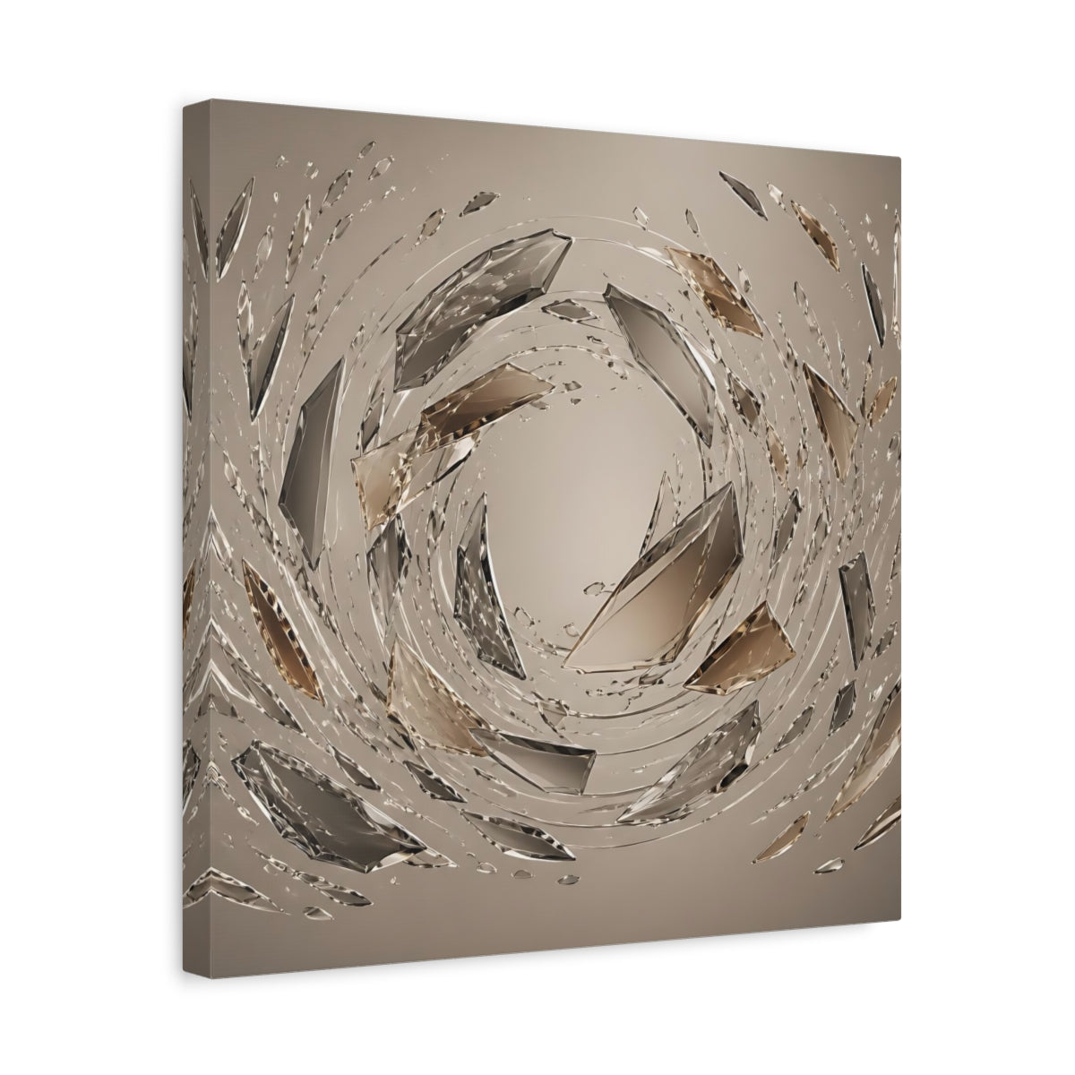 Side Mockup 6. Abstract Crystal Shards Brown Gray Abstract shown as stretched canvas wall art
