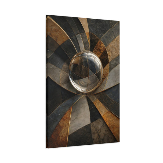 Main Mockup. Abstract Crystal Sphere Gold And Gray Abstract shown as stretched canvas wall art