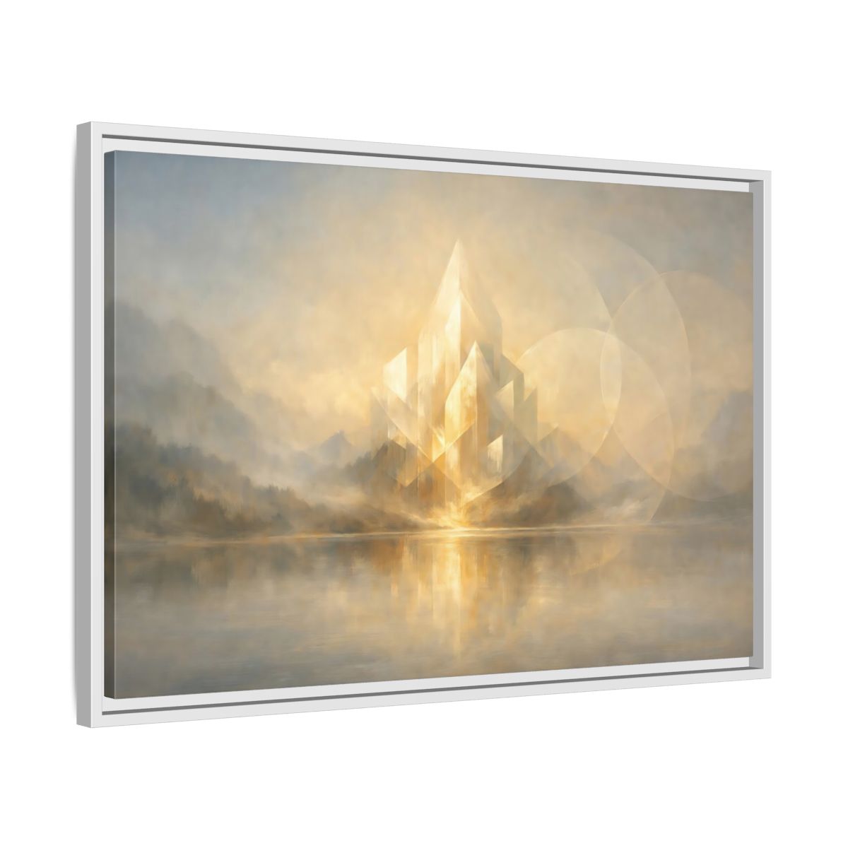 Side Mockup 10. Abstract Crystal Structure Golden Landscape shown as stretched canvas wall art