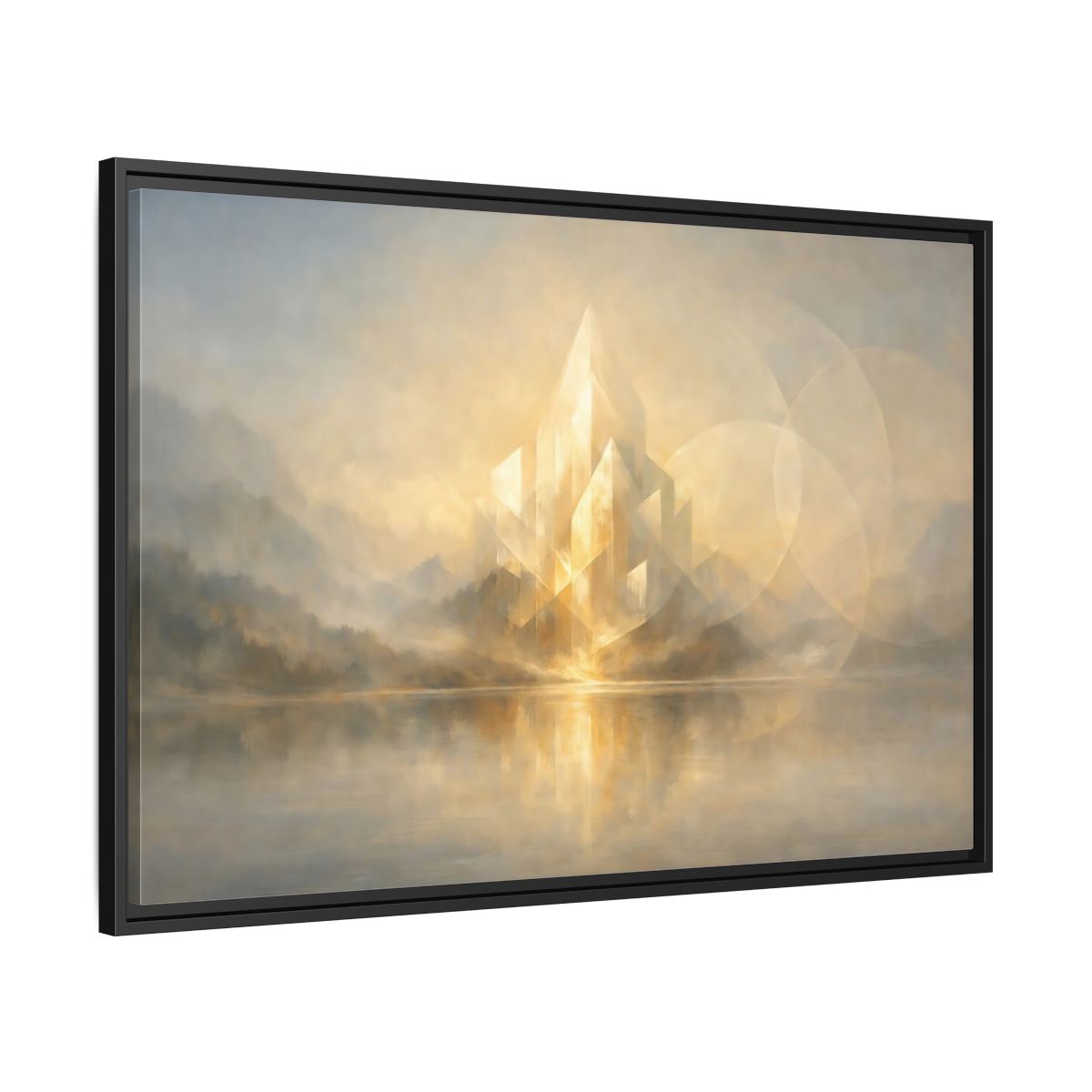 Side Mockup 13. Abstract Crystal Structure Golden Landscape shown as stretched canvas wall art