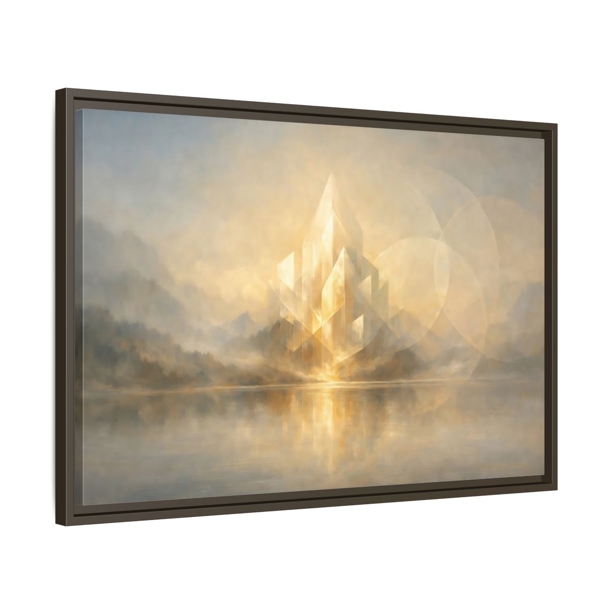 Side Mockup 11. Abstract Crystal Structure Golden Landscape shown as stretched canvas wall art