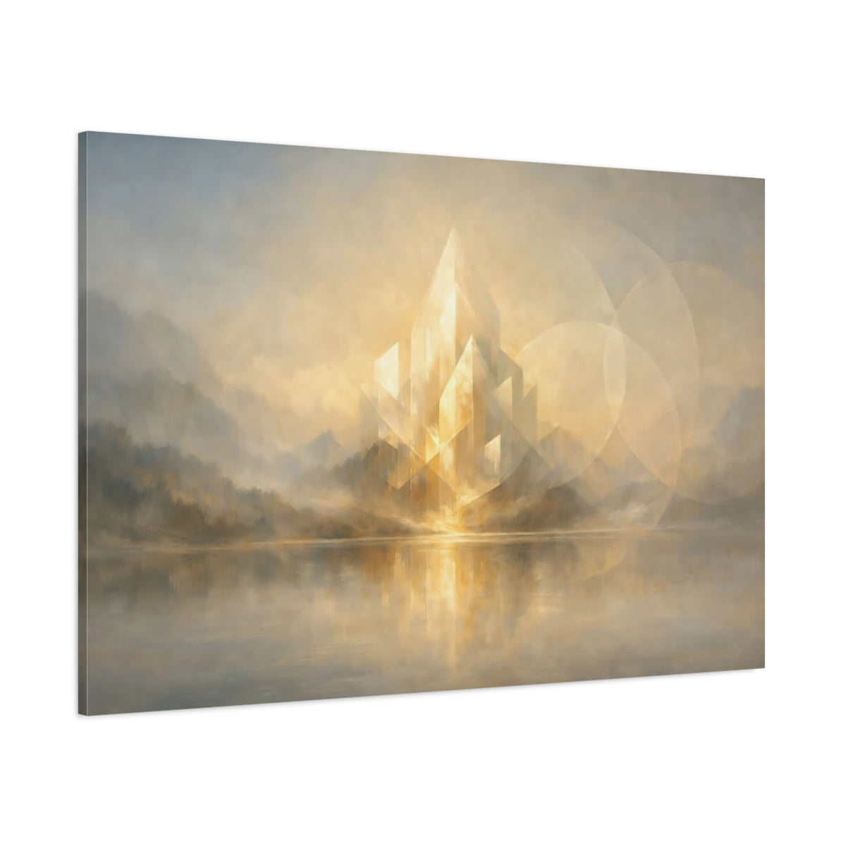 Main Mockup. Abstract Crystalline Structure Golden Abstract shown as stretched canvas wall art