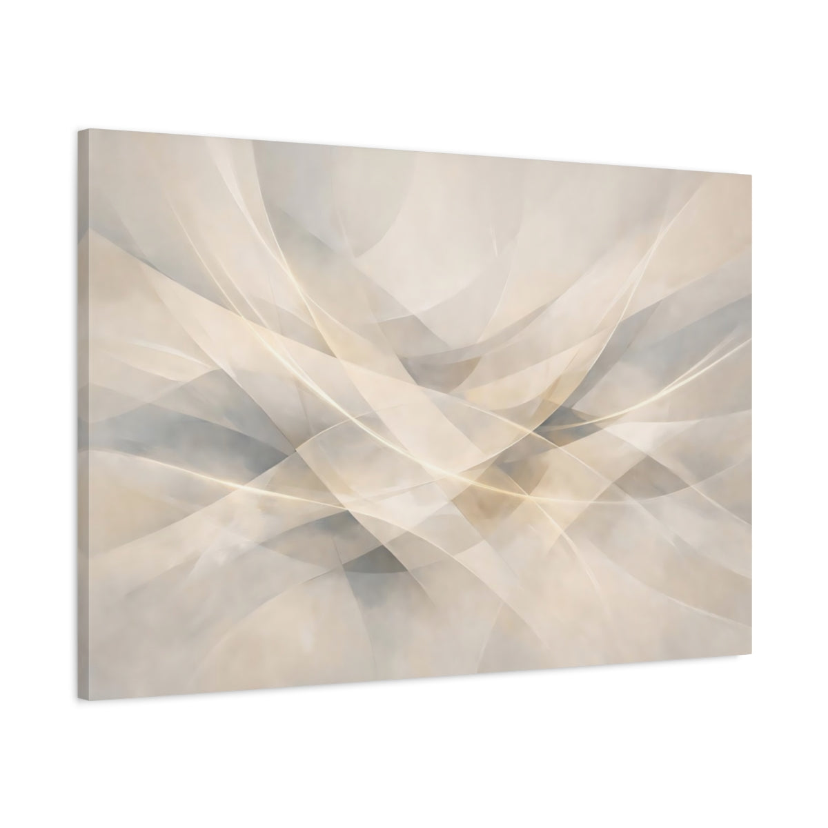 Side Mockup 1. Abstract Abstract Curves Beige Gray Abstract shown as stretched canvas wall art