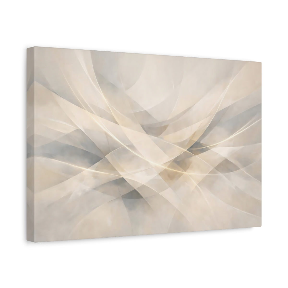 Side Mockup 4. Abstract Abstract Curves Beige Gray Abstract shown as stretched canvas wall art