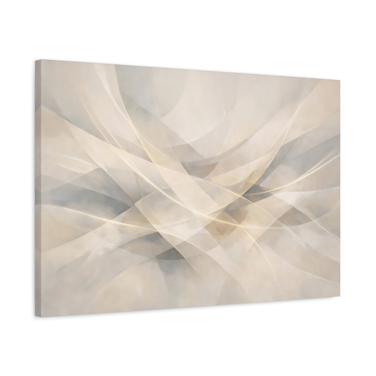 Side Mockup 2. Abstract Abstract Curves Beige Gray Abstract shown as stretched canvas wall art