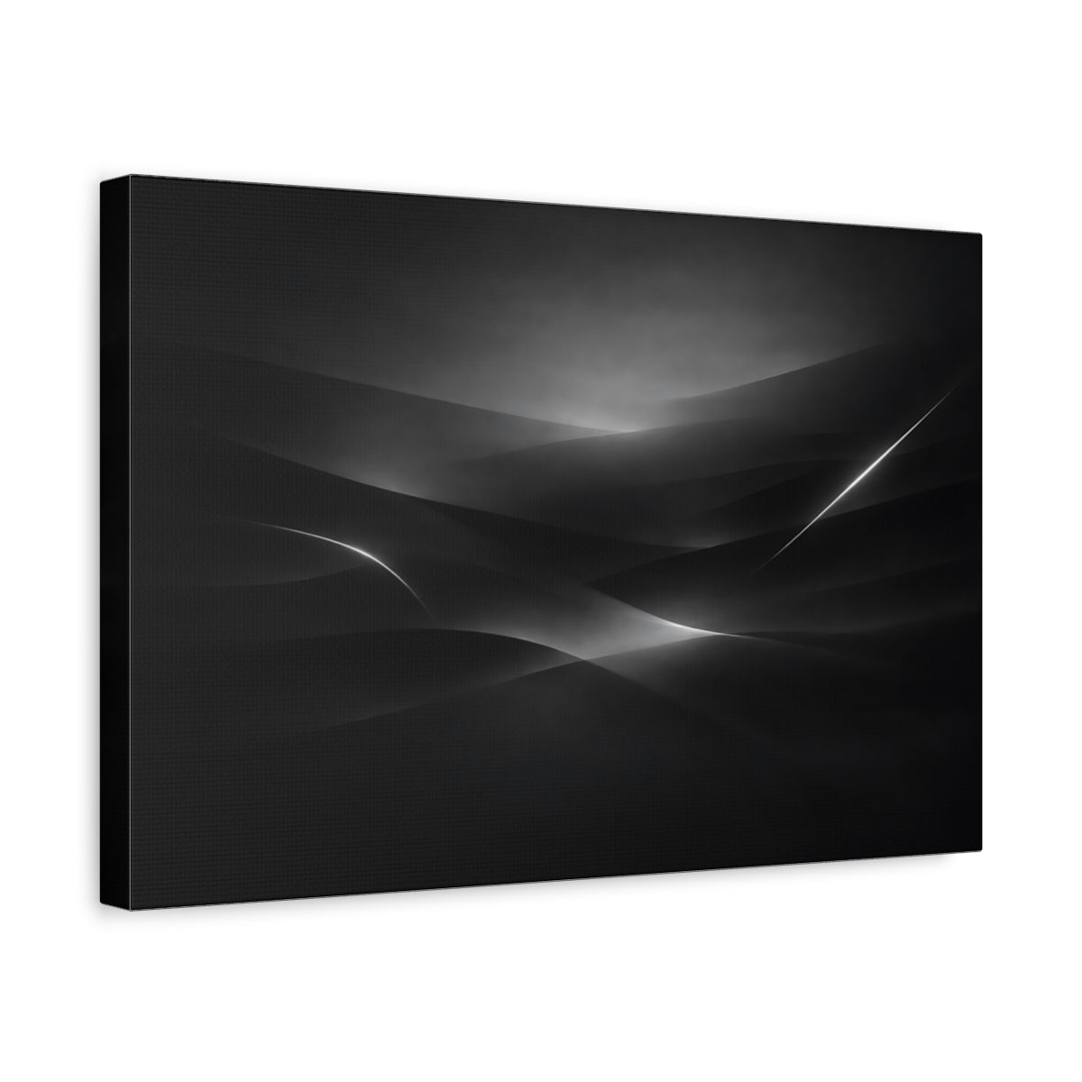 Side Mockup 4. Abstract Abstract Curves Black And White shown as stretched canvas wall art