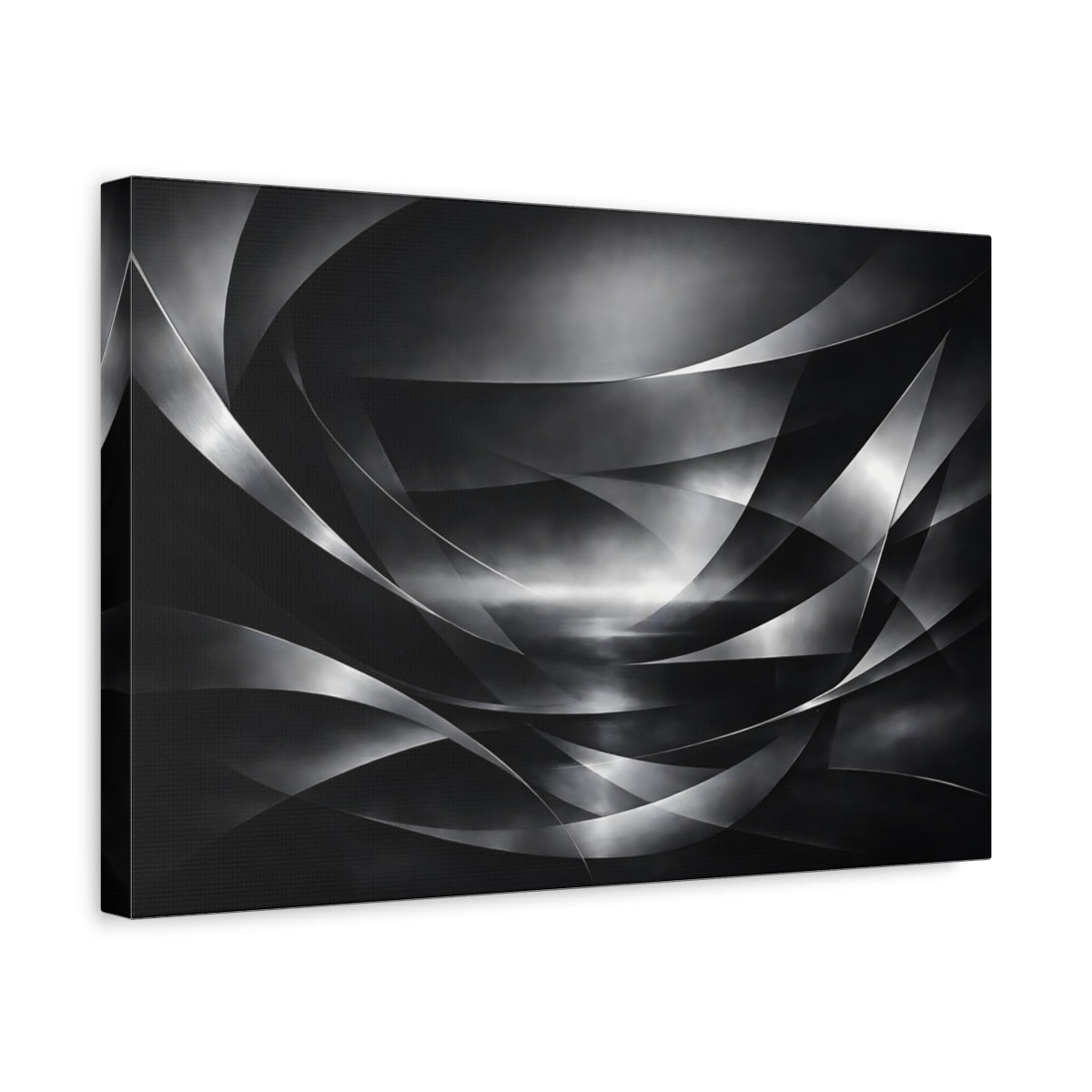 Side Mockup 4. Abstract Abstract Curves Black And White shown as stretched canvas wall art
