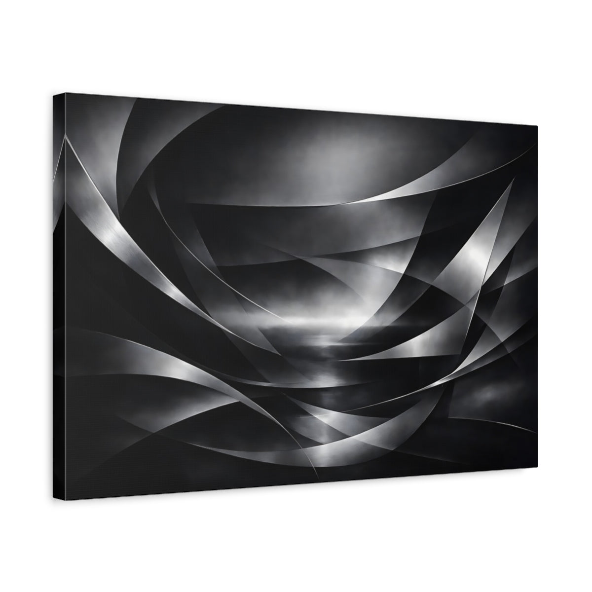 Side Mockup 3. Abstract Abstract Curves Black And White shown as stretched canvas wall art