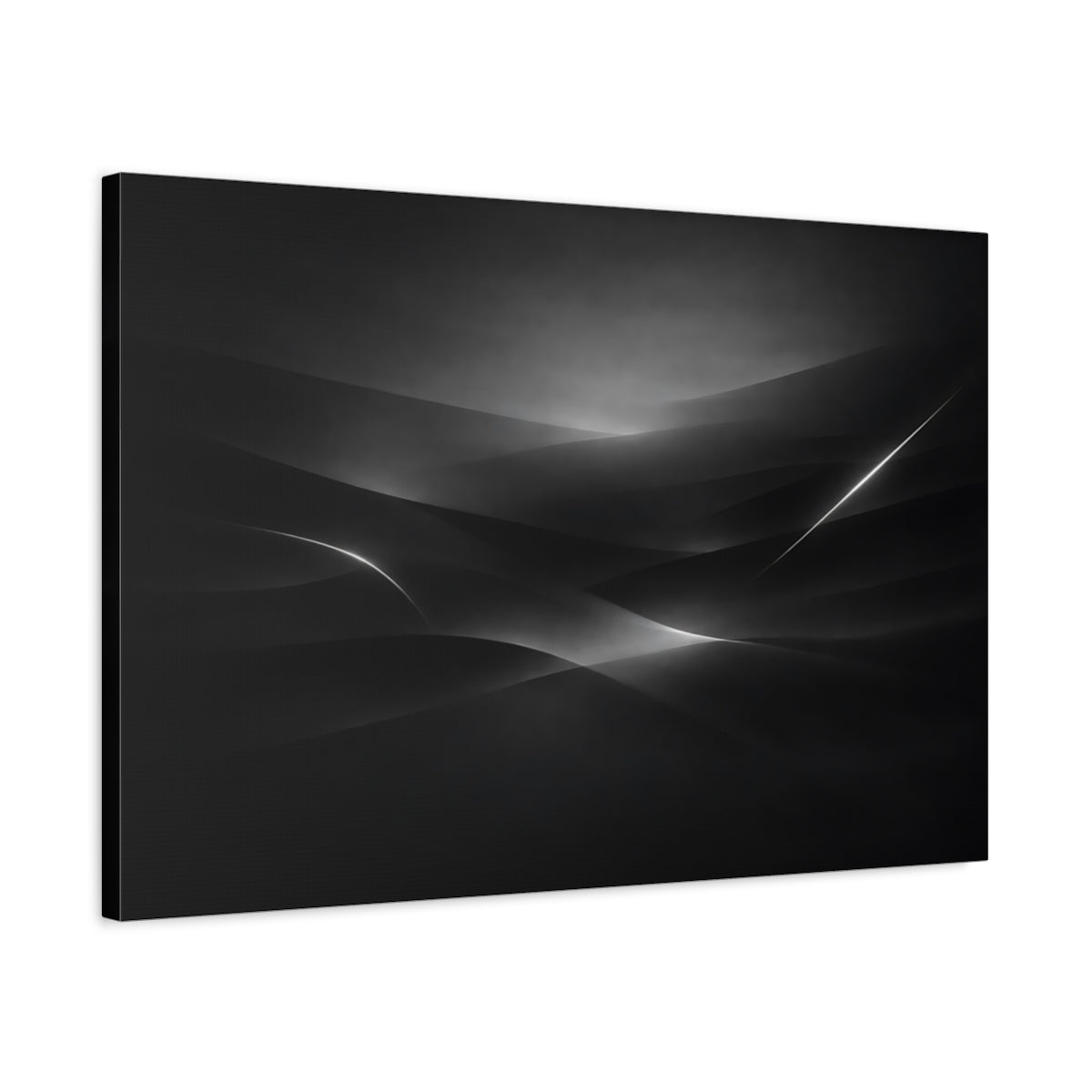Side Mockup 2. Abstract Abstract Curves Black And White shown as stretched canvas wall art