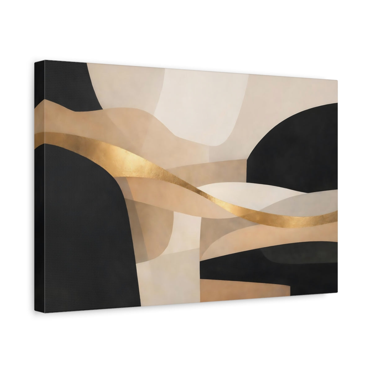 Side Mockup 4. Abstract Abstract Curves Black Gold Abstract shown as stretched canvas wall art