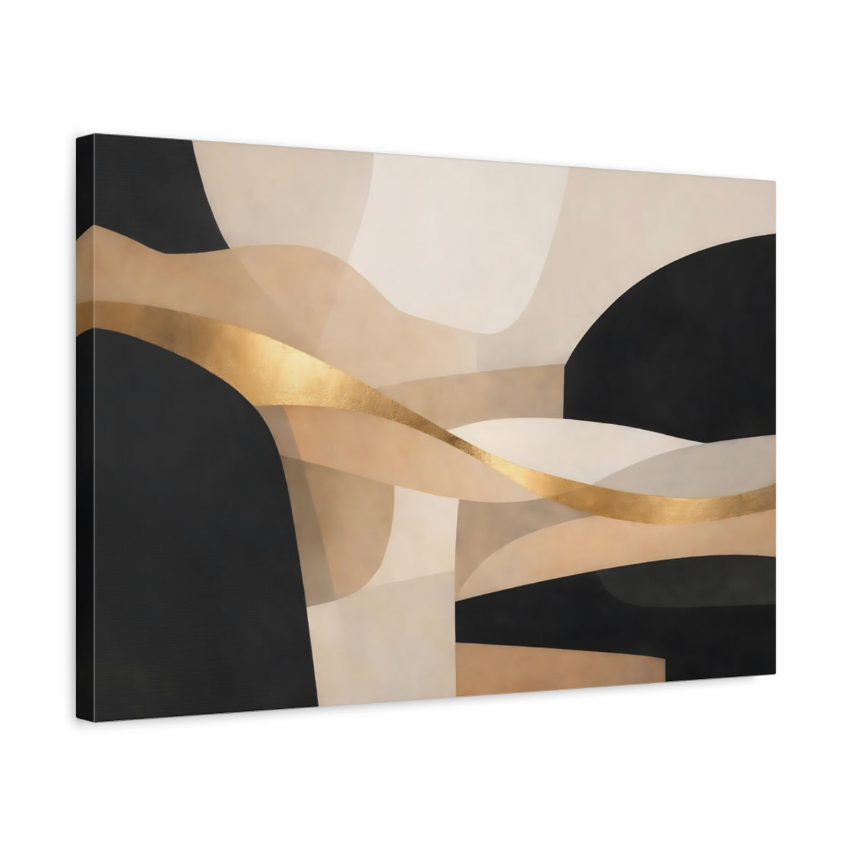 Side Mockup 3. Abstract Abstract Curves Black Gold Abstract shown as stretched canvas wall art