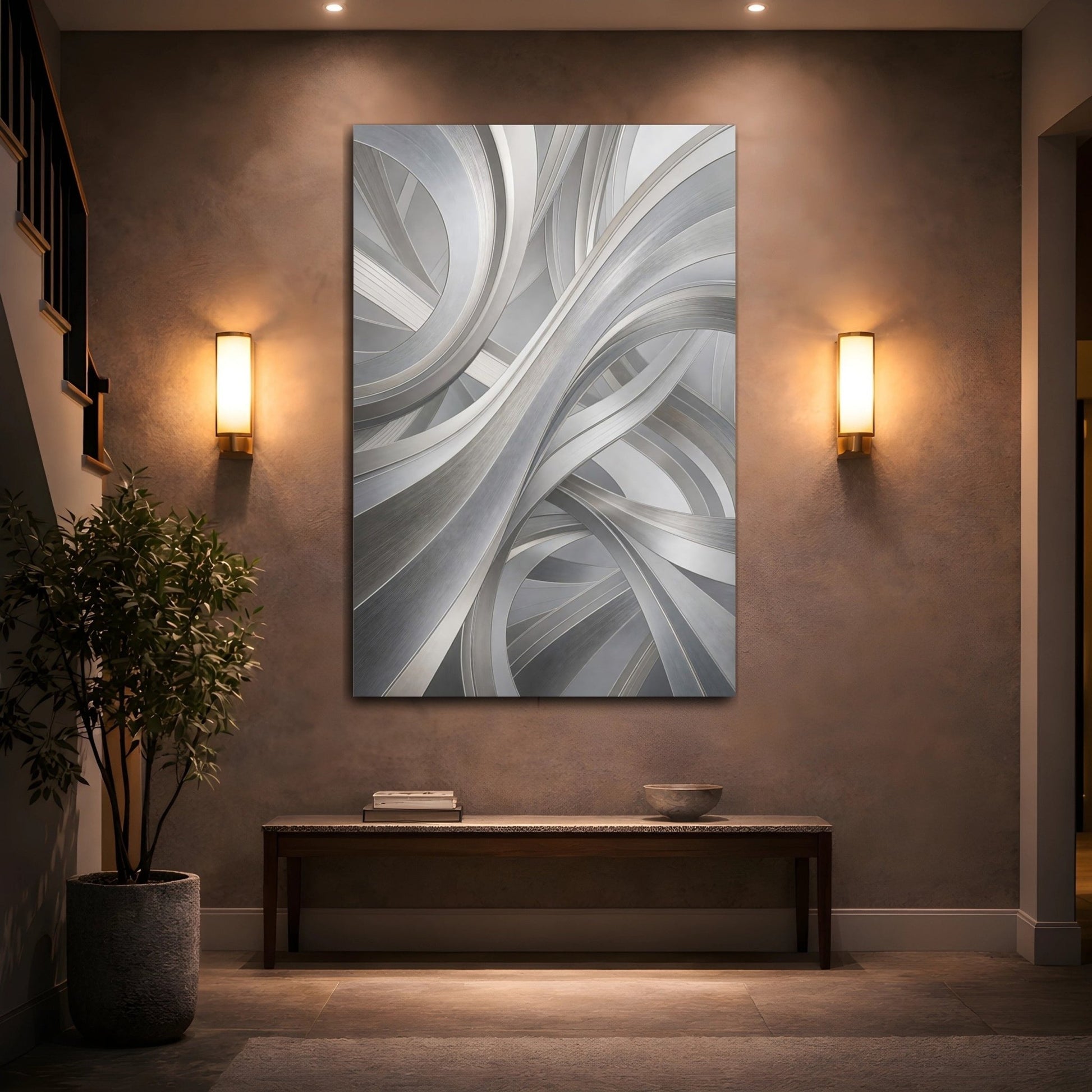 Abstract Curves Silver Canvas Print – Living Room, Above Sofa, Monochrome - YesArtYes