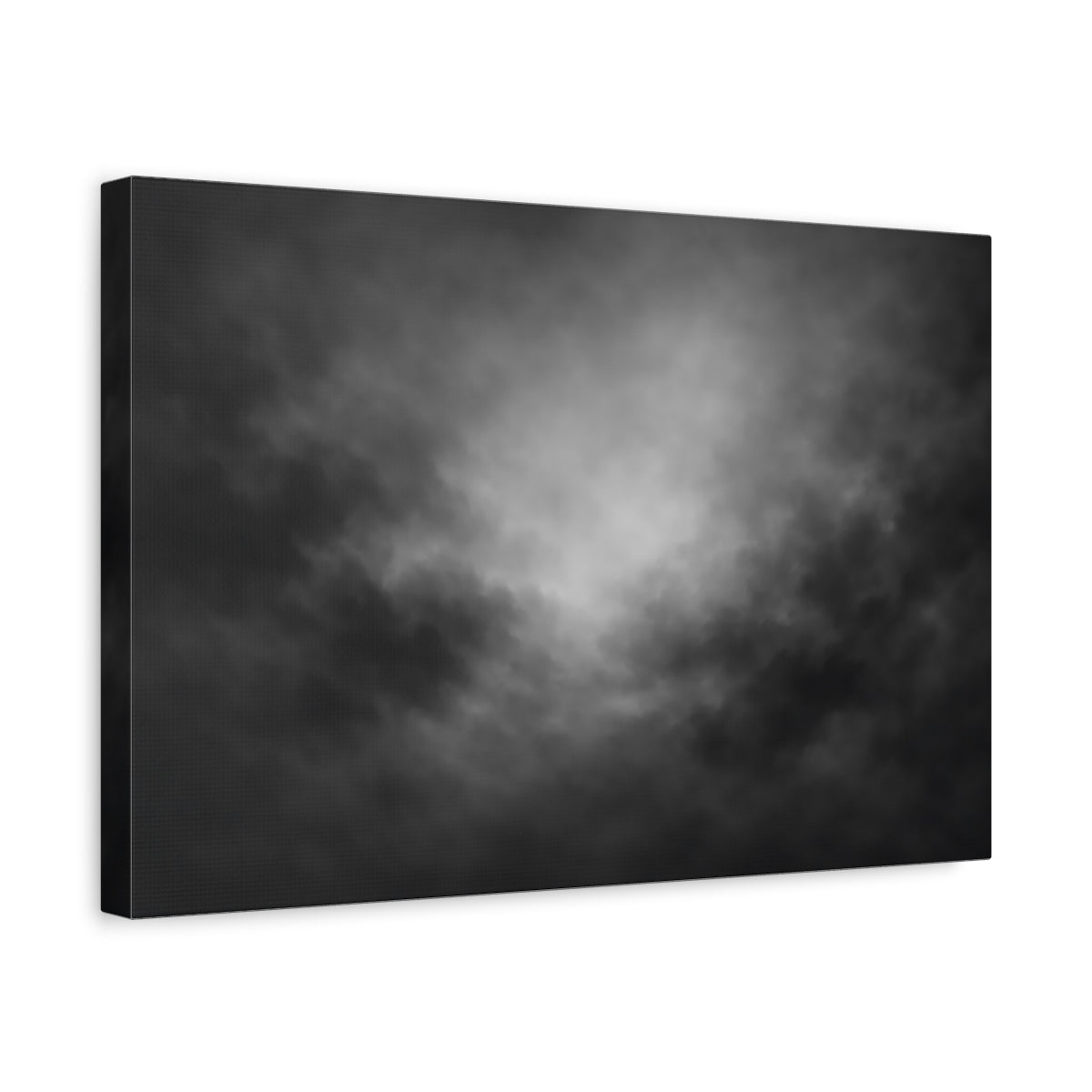 Side Mockup 4. Abstract Dark Clouds Black And White shown as stretched canvas wall art