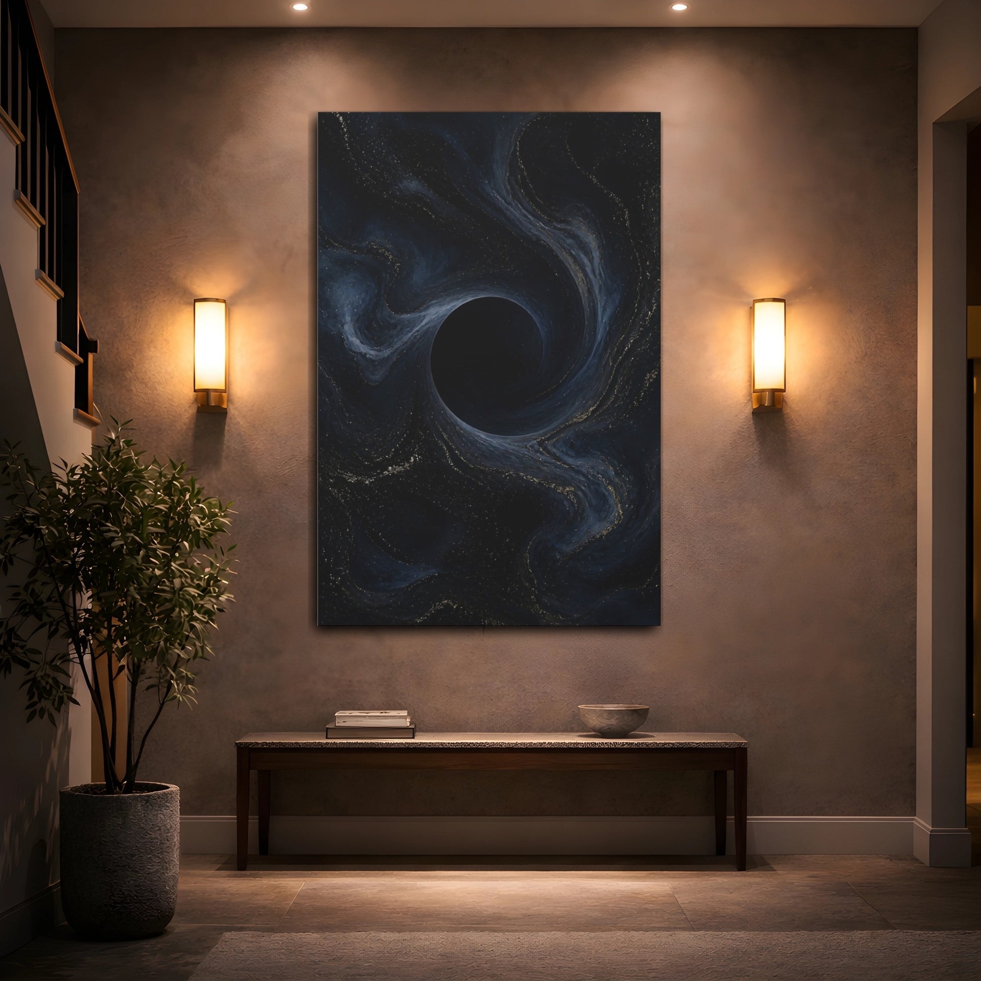 Mockup 2. Abstract Dark Vortex shown as canvas print