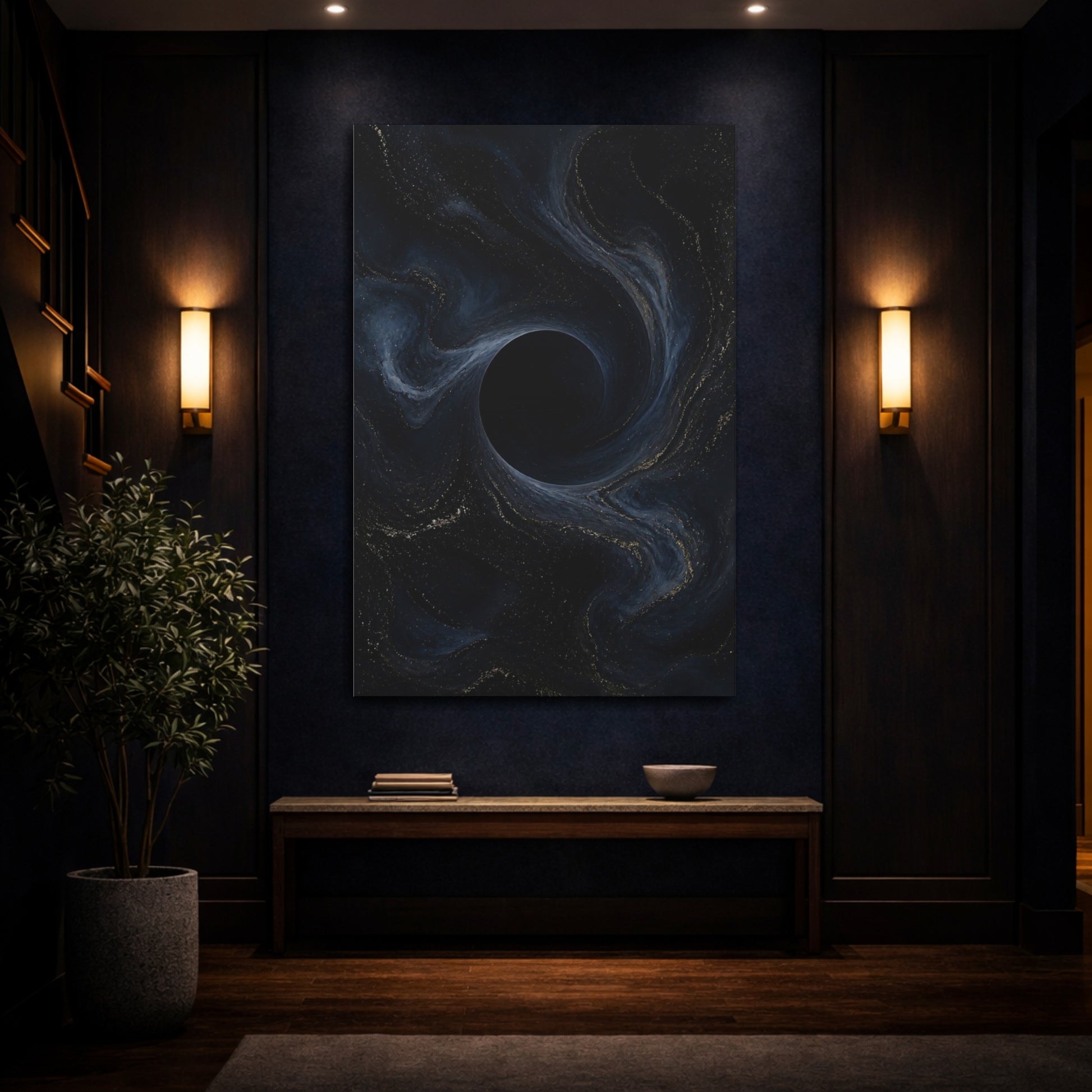 Mockup 4. Abstract Dark Vortex shown as canvas print